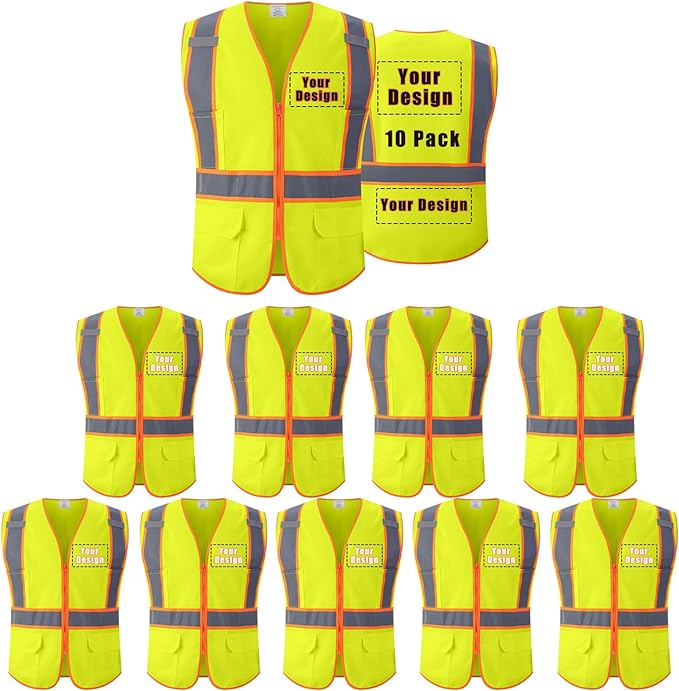 Personalized Hi-vis Custom Safety Vest with Pockets High Visibility Reflective Vest Class 2