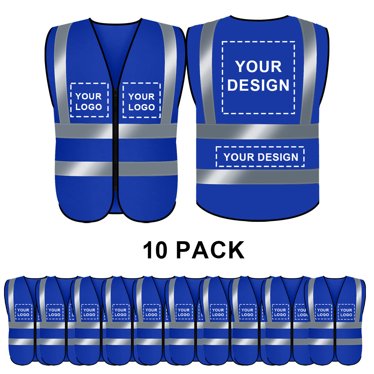 High Visibility Safety Vest Class 2 Reflective Construction Vest Zipper Front Meets ANSI/ISEA Standards