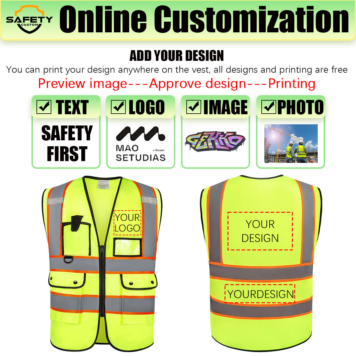 custom safety vest with logo high vis vest reflective vest zipper pocket custom logo safety vest no minimum