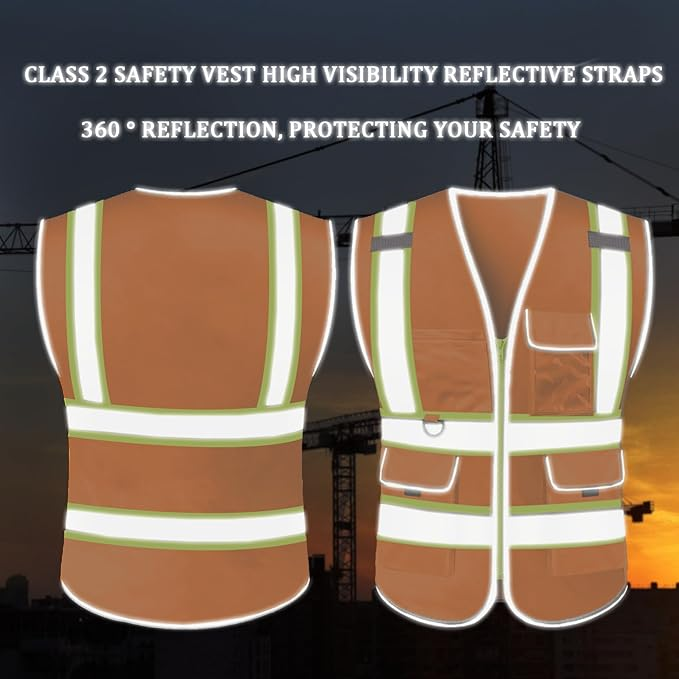 Custom Safety Vest LOGO Customized Hi Vis Reflective with Pockets and Zipper High Visibility Vest ANSI/ISEA 107 Class 2 Type R Compliant
