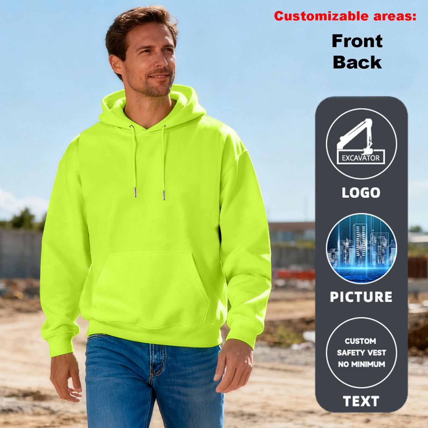 Custom Hi Vis Sweatshirt with Pocket Jacket Safety Long Sleeve High Visibility with Hood