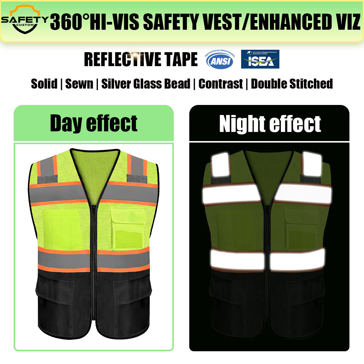 Custom Safety Vest Logo Reflective Vest to Work High Visibility Construction Vest Reflective Class 2 Type R Standard