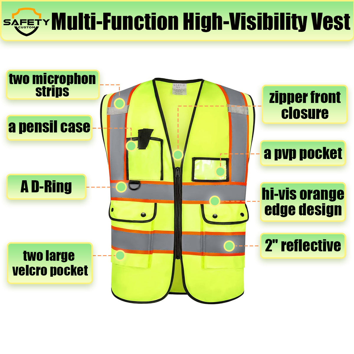 custom reflective vest with logo personalized safety vest hi vis company work vest