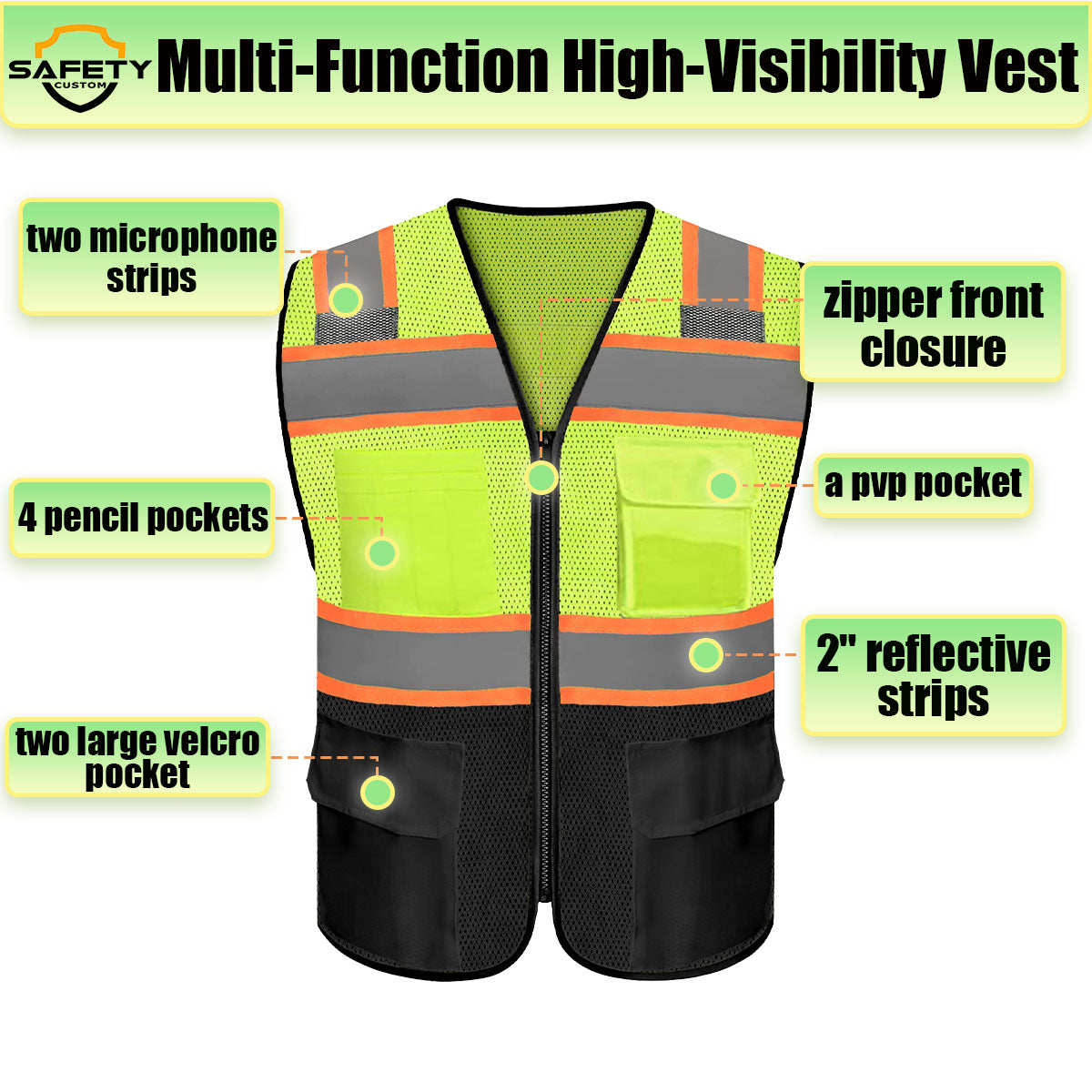 Custom Safety Vest Logo Reflective Vest to Work High Visibility Construction Vest Reflective Class 2 Type R Standard