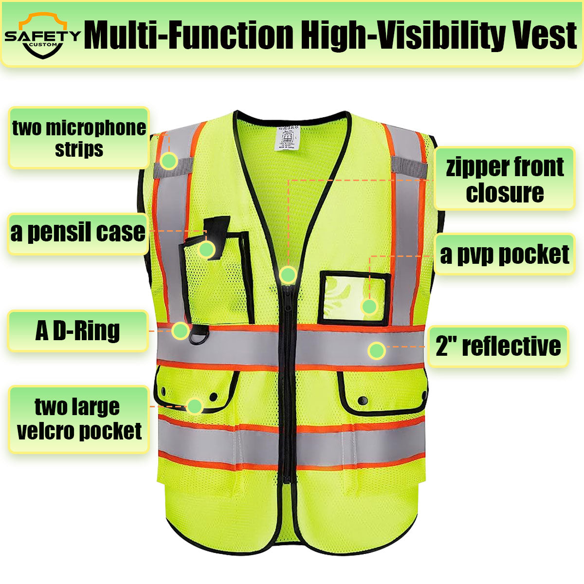 printed safety vests multifunctional pocket custom reflective vest customized mesh safety vest yellow orange red green blue safety vest