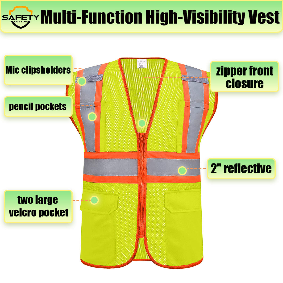 breathable mesh construction vest with logo custom design safety vest logo hi vis class 2 vest