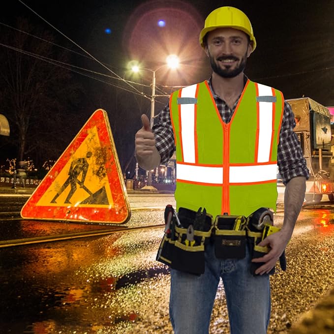 Personalized Hi-vis Custom Safety Vest with Pockets High Visibility Reflective Vest Class 2