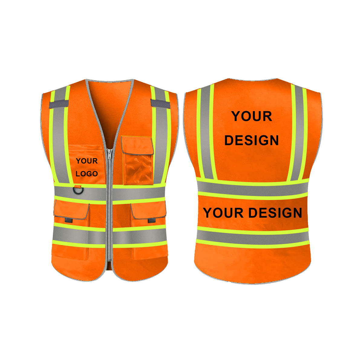 Custom Safety Vest LOGO Customized Hi Vis Reflective with Pockets and Zipper High Visibility Vest ANSI/ISEA 107 Class 2 Type R Compliant