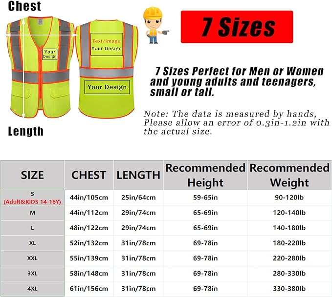 Personalized Hi-vis Custom Safety Vest with Pockets High Visibility Reflective Vest Class 2