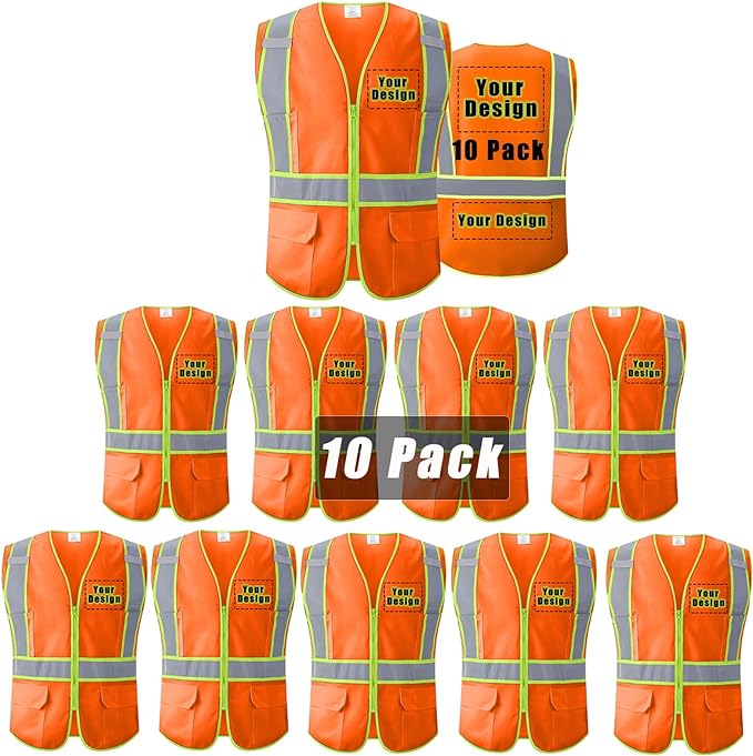 Personalized Hi-vis Custom Safety Vest with Pockets High Visibility Reflective Vest Class 2