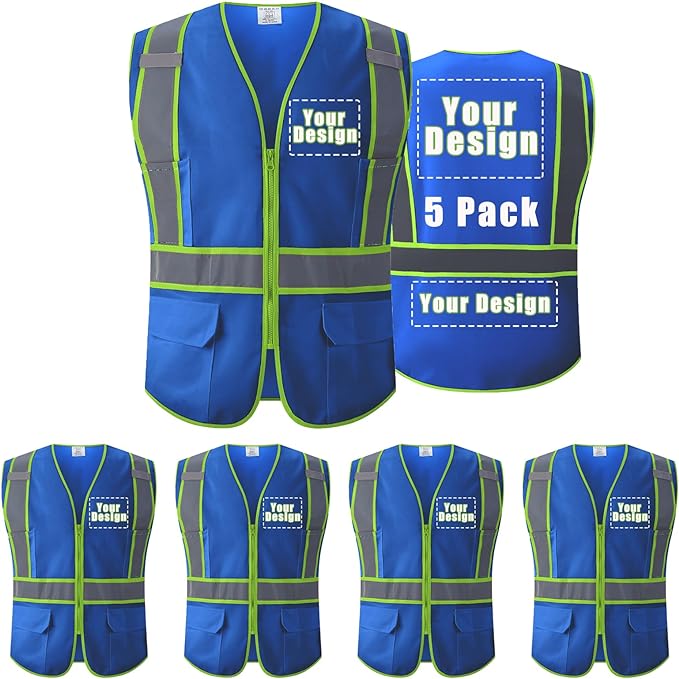 Personalized Hi-vis Custom Safety Vest with Pockets High Visibility Reflective Vest Class 2