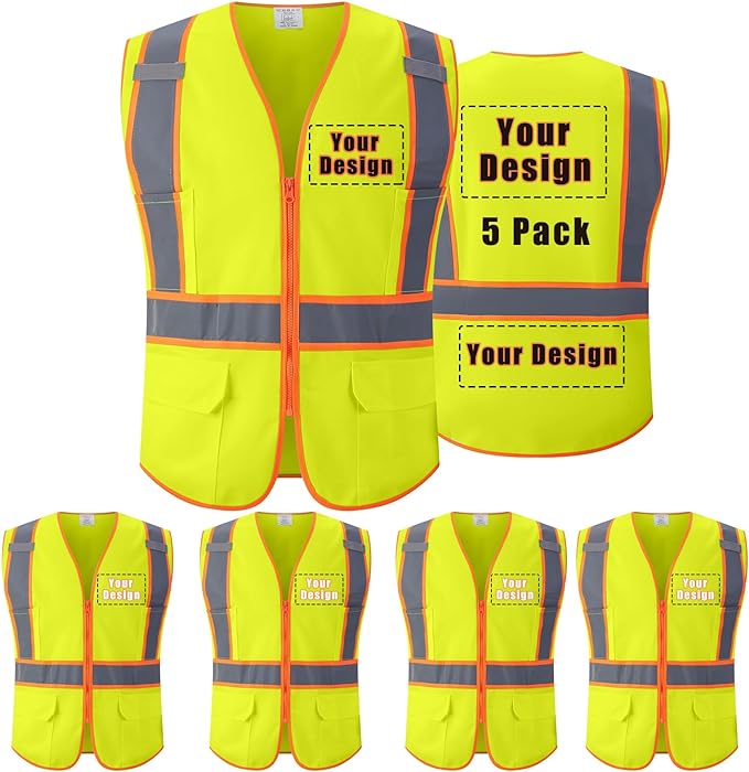 Personalized Hi-vis Custom Safety Vest with Pockets High Visibility Reflective Vest Class 2