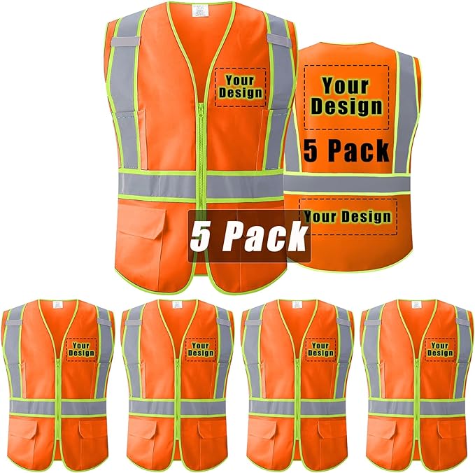 Personalized Hi-vis Custom Safety Vest with Pockets High Visibility Reflective Vest Class 2