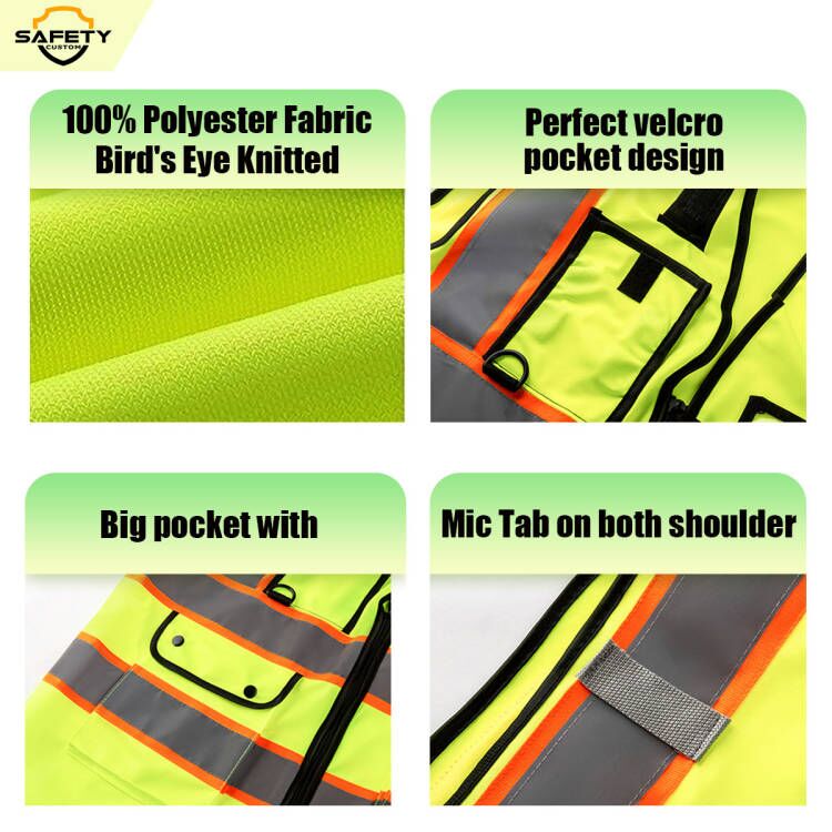 custom logo safety vest no minimum high visibility vest with pocket