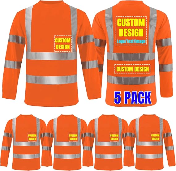 Custom High Visibility Shirts Long Sleeve Class 2 Reflective Shirts ANSI with Pocket Safety Shirts for Men and Women
