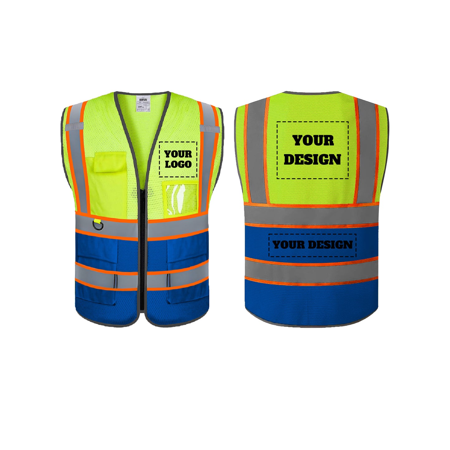 Custom Safety Vest Customized Logo Mesh Vest Class 2 High Visibility Reflective Vest with Pockets Size S M L XL XXL