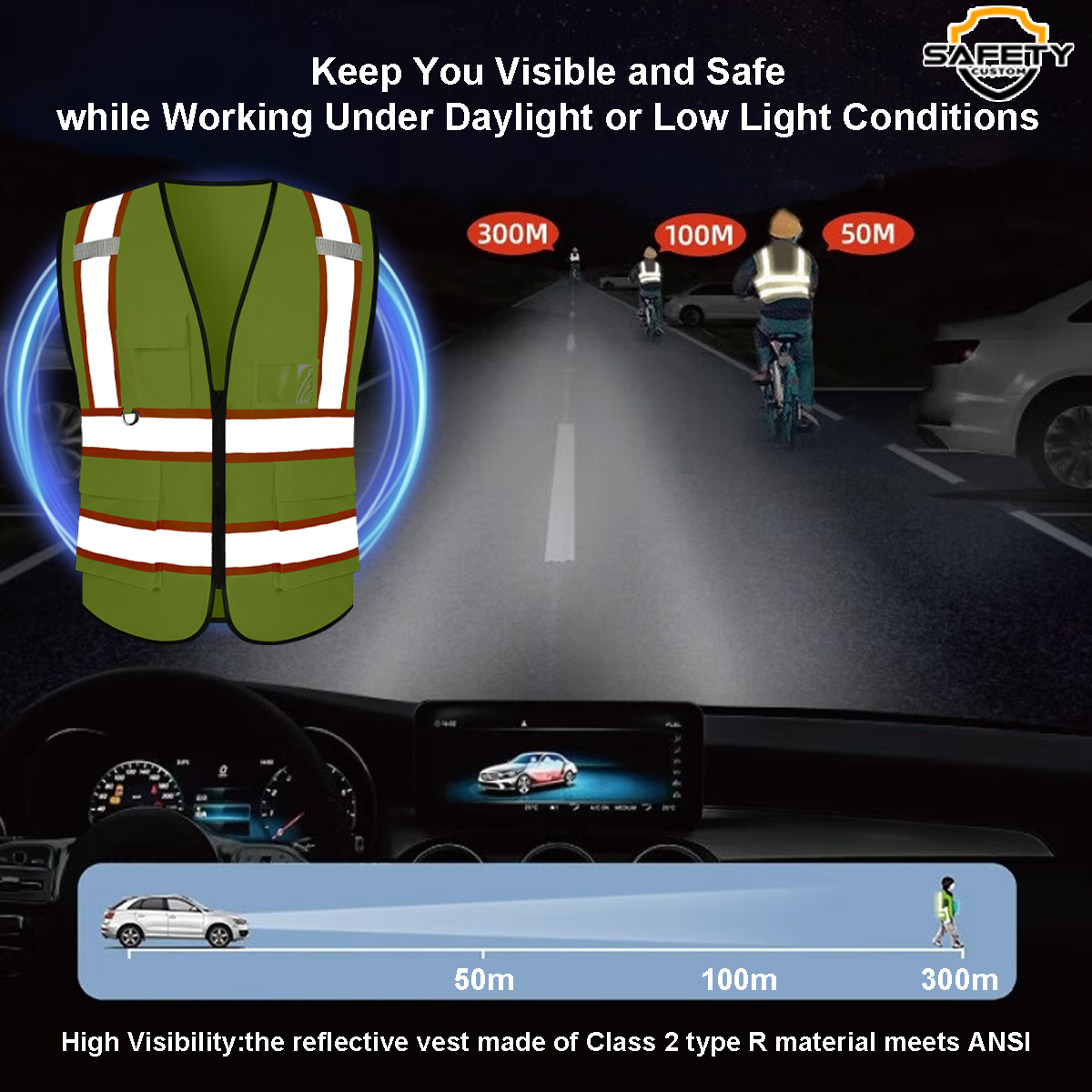 printed hi vis vests work vest ansi type 2 safety vest with logo reflective for night work vest with pockets