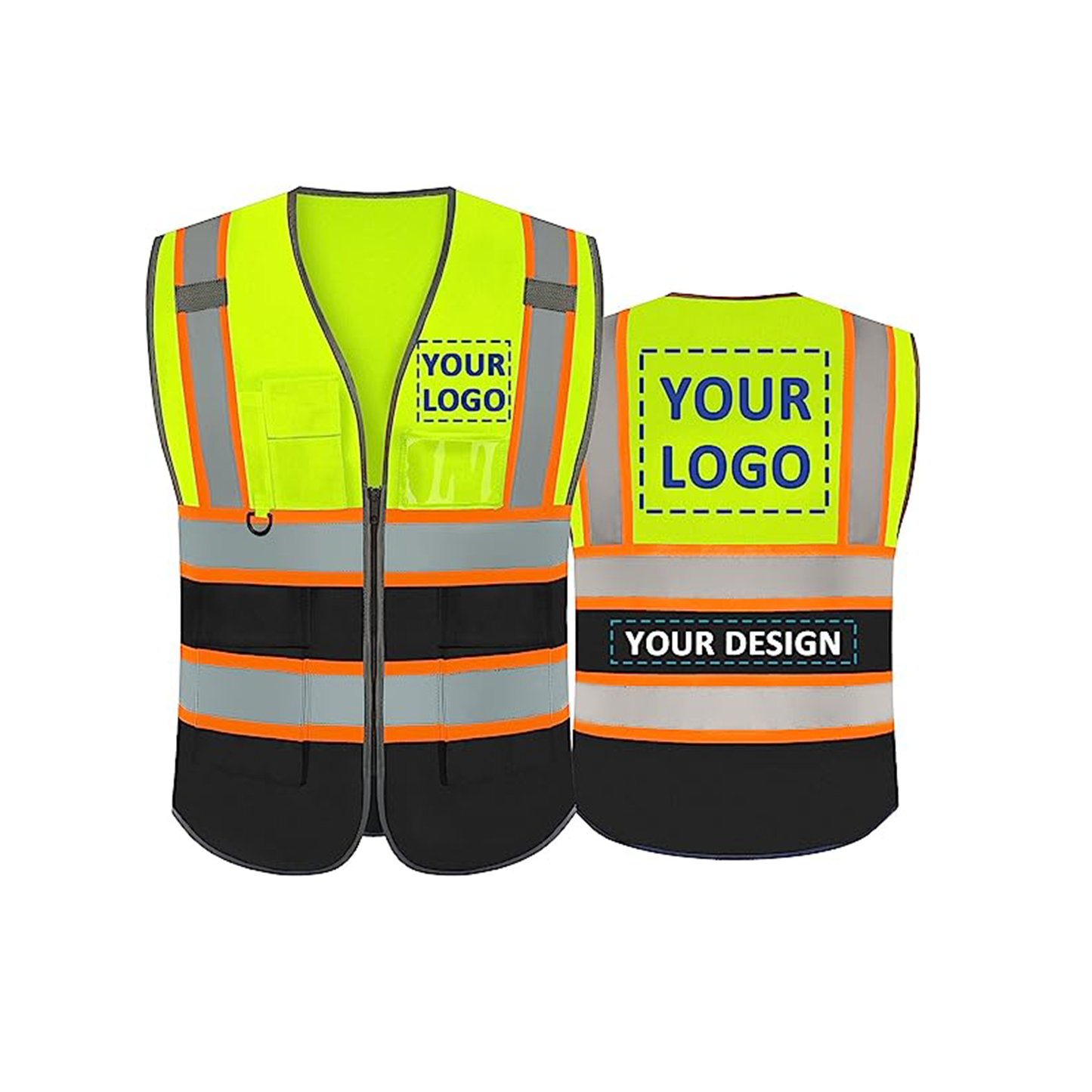 Safety Vest Custom Logo Security High Visibility Reflective Vest Class 2 with 5 Pockets Outdoor Workwear Vest Construction Hi Vis Vest  For Man Woman