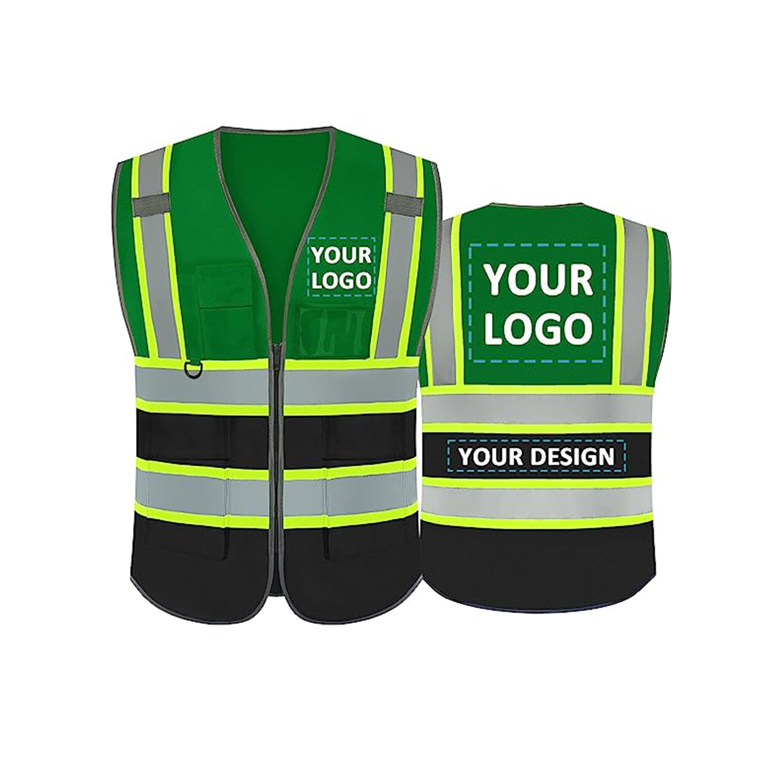 Custom greenblack safety vest customize hi vis vest reflective vest with logo