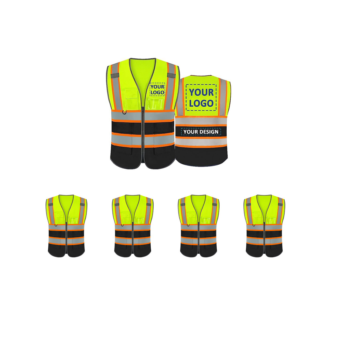 Safety Vest Custom Logo Security High Visibility Reflective Vest Class 2 ANSI/ISEA with Pockets Outdoor Workwear Vest Construction Hi Vis Vest