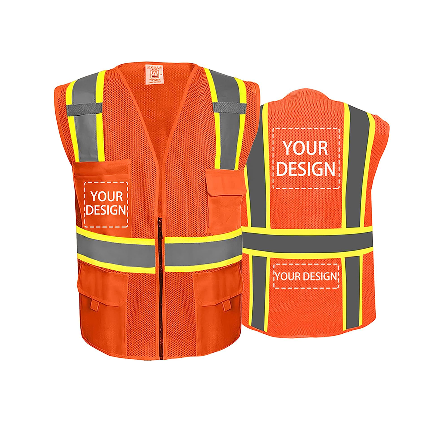 Custom Logo Safety Vest, Reflective Safety Vest, Class 2 ANSI with 5 Pockets Zipper High Visibility Construction Uniform