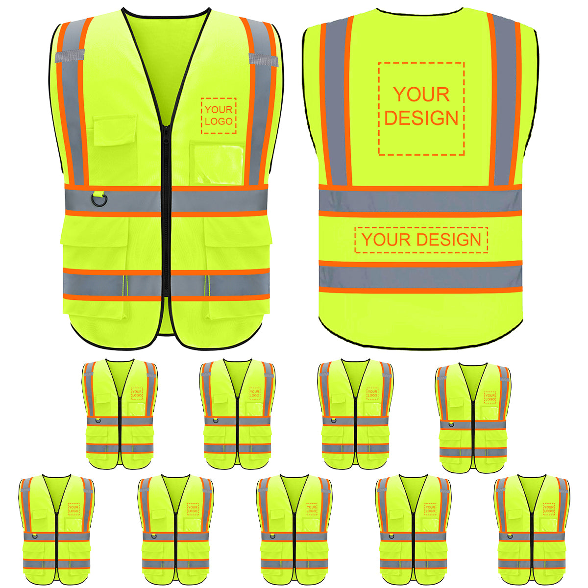 custom bulk safety vest logo no minimum yellow high visibility vests wholesale