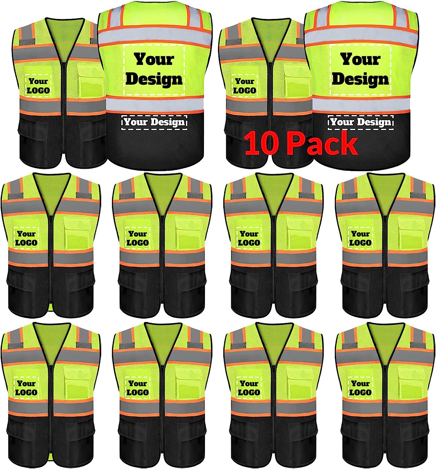 Custom safety vest customize hi vis vest reflective vest with logo 10 packs