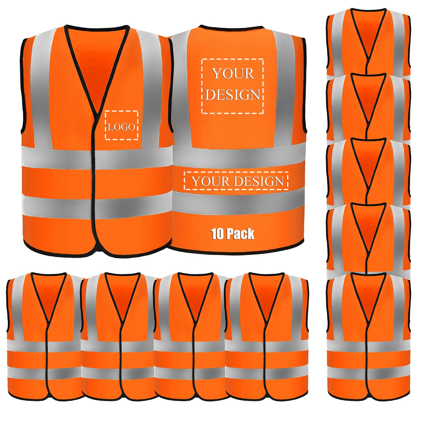 Custom Logo High Visibility Safety Vest Breakaway Velcro Hi Vis Viz Reflective Security Vest Customized