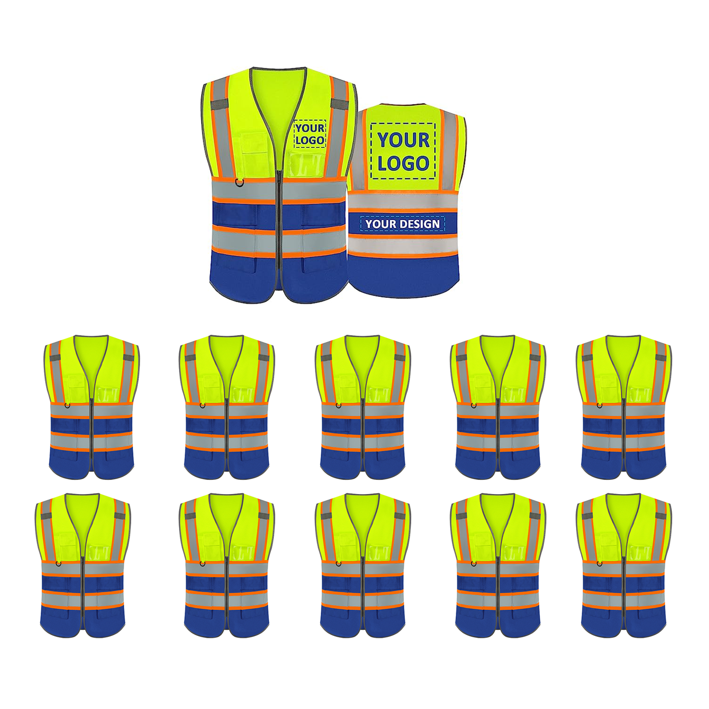 Safety Vest Custom Logo Security High Visibility Reflective Vest Class 2 ANSI/ISEA with Pockets Outdoor Workwear Vest Construction Hi Vis Vest