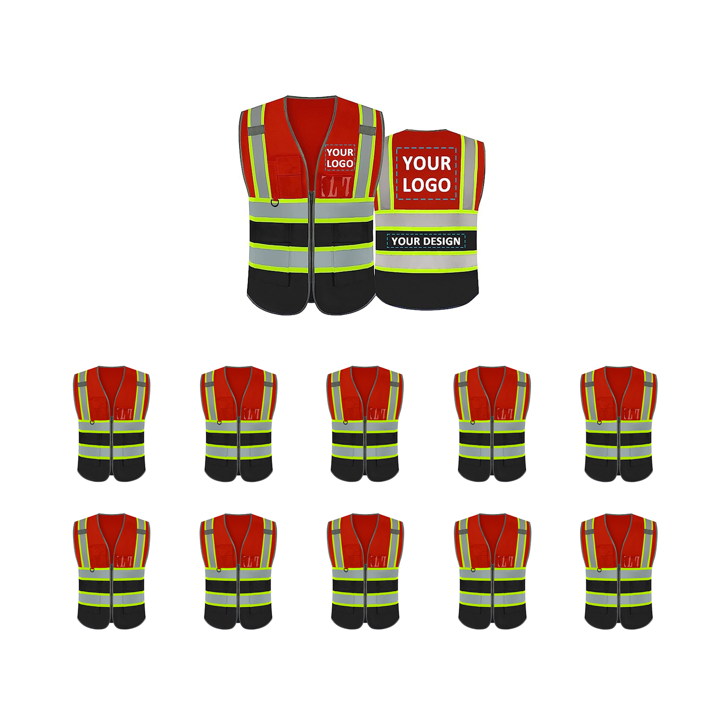 Safety Vest Custom Logo Security High Visibility Reflective Vest Class 2 ANSI/ISEA with Pockets Outdoor Workwear Vest Construction Hi Vis Vest