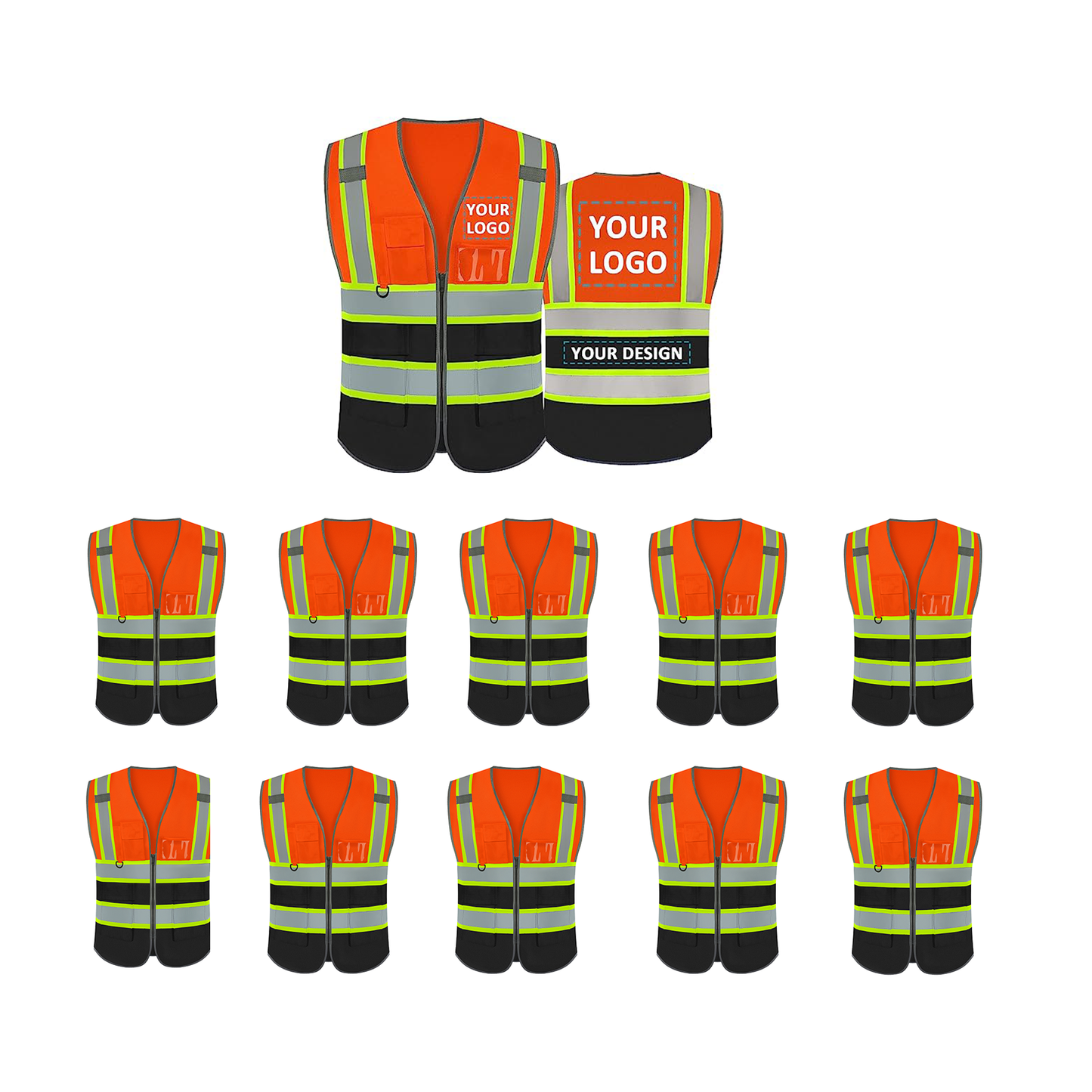 Safety Vest Custom Logo Security High Visibility Reflective Vest Class 2 ANSI/ISEA with Pockets Outdoor Workwear Vest Construction Hi Vis Vest