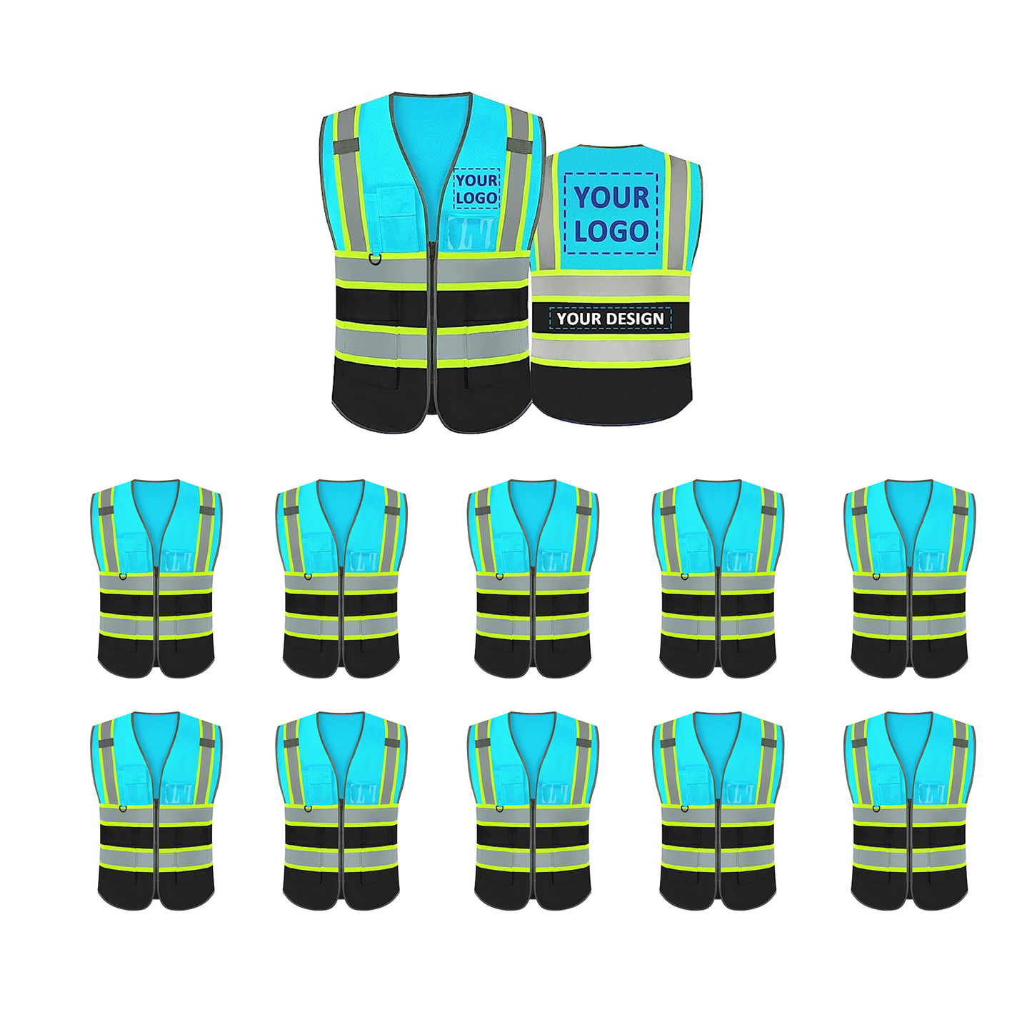 Safety Vest Custom Logo Security High Visibility Reflective Vest Class 2 ANSI/ISEA with Pockets Outdoor Workwear Vest Construction Hi Vis Vest
