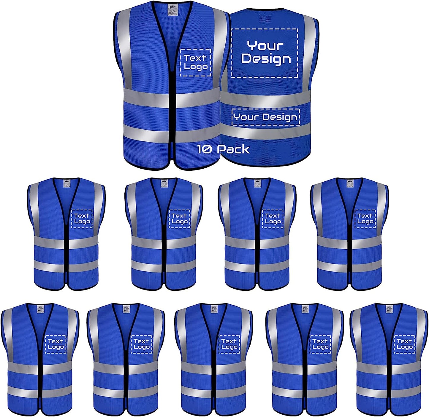 High Visibility Safety Vest Class 2 Reflective Construction Vest Zipper Front Meets ANSI/ISEA Standards