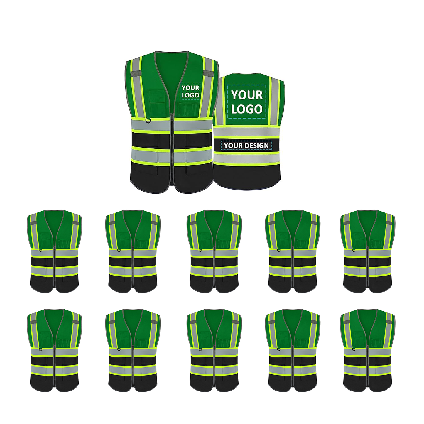 Safety Vest Custom Logo Security High Visibility Reflective Vest Class 2 ANSI/ISEA with Pockets Outdoor Workwear Vest Construction Hi Vis Vest