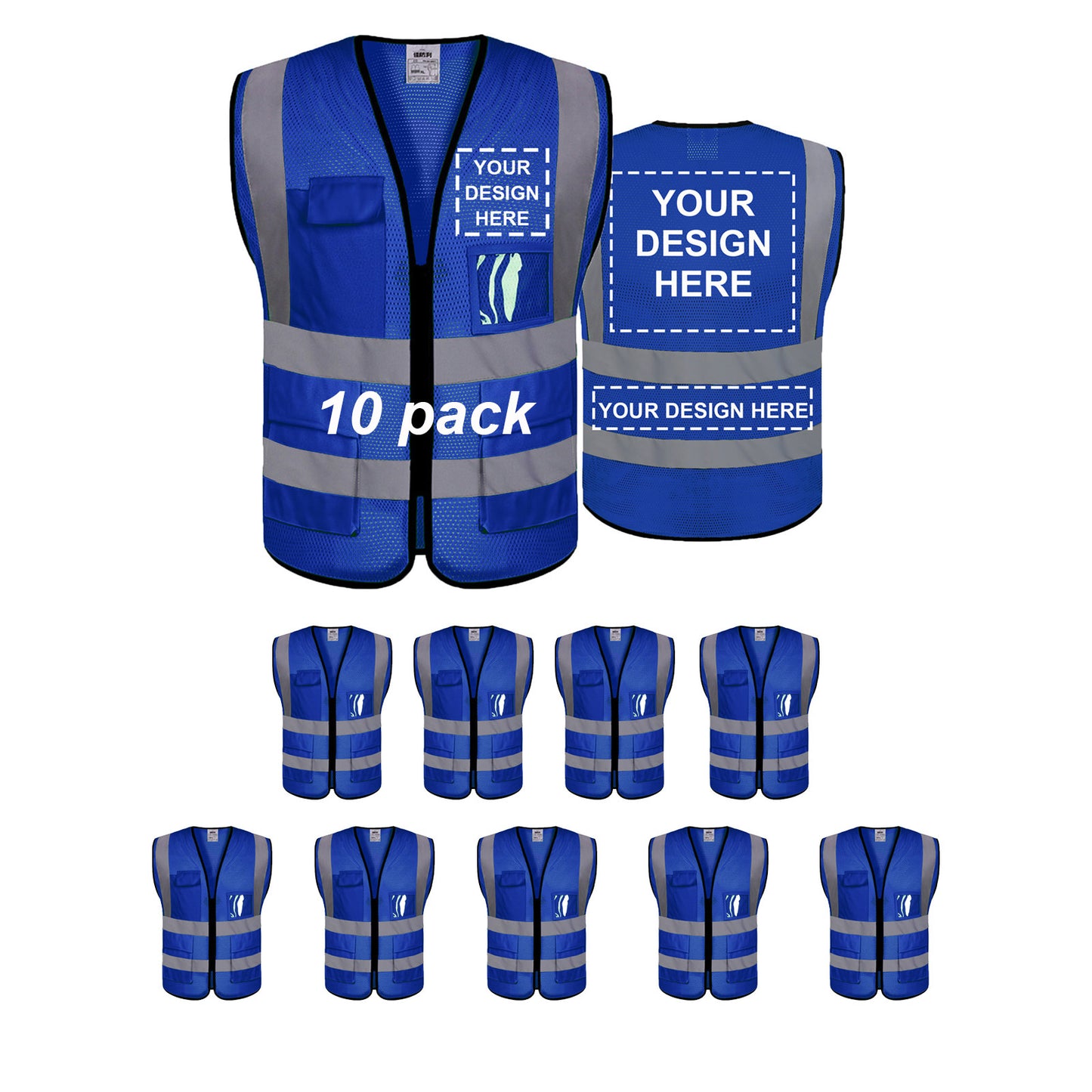 Reflective Safety Vest Breathable Mesh Material Class 2 Safety Vests ANSI with 5 Pockets Zipper High Visibility