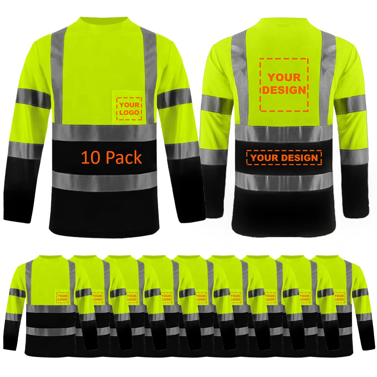 Custom hi vis T shirts customize reflective T-shirts with logo S M L XL XXL Long and short Sleeve