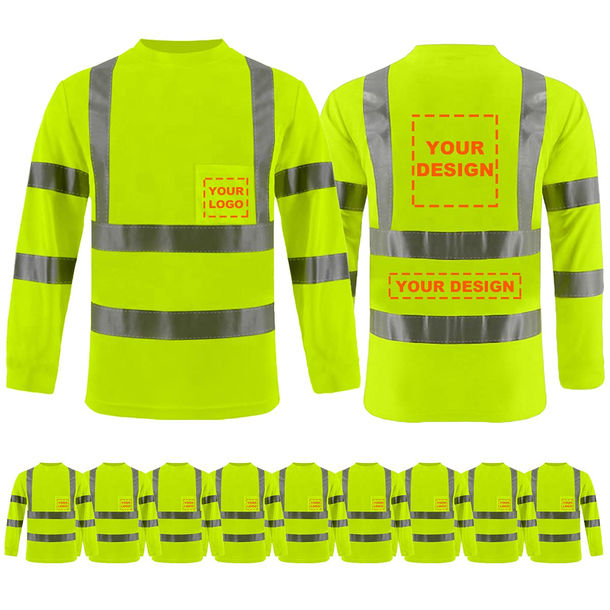 Custom hi vis T shirts customize reflective T-shirts with logo S M L XL XXL Long and short Sleeve