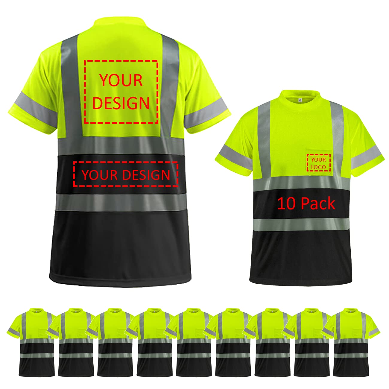 Custom hi vis T shirts customize reflective T-shirts with logo S M L XL XXL Long and short Sleeve
