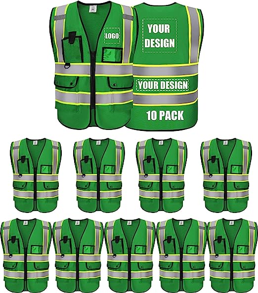 Custom Safety Vest With Logo Reflective Vest Class 2 Safety Vests Mesh Breathable With Pockets Zipper High Visibility Outdoor Protective Workwear