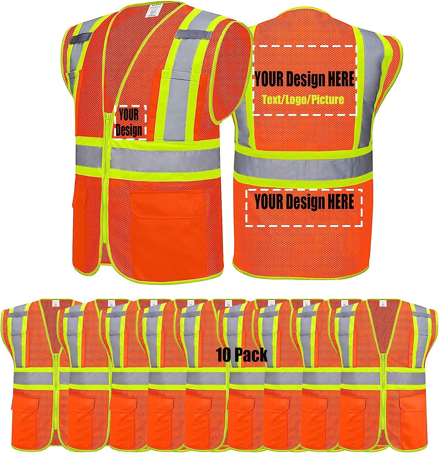bulk custom hi-vis safety vest with pockets refelctive vests orange for man and woman workwear