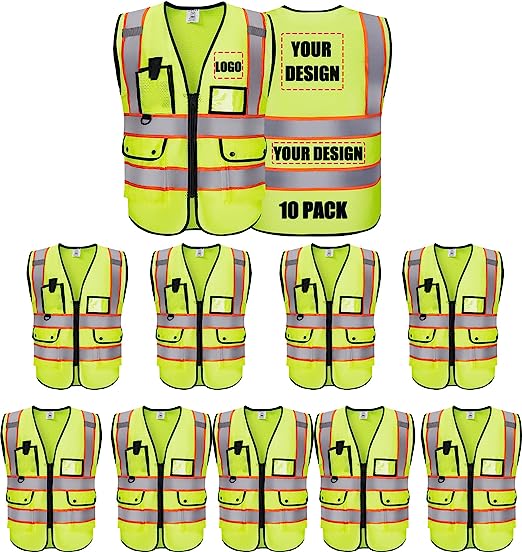 Custom Safety Vest With Logo Reflective Vest Class 2 Safety Vests Mesh Breathable With Pockets Zipper High Visibility Outdoor Protective Workwear
