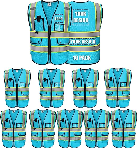 Custom Safety Vest With Logo Reflective Vest Class 2 Safety Vests Mesh Breathable With Pockets Zipper High Visibility Outdoor Protective Workwear