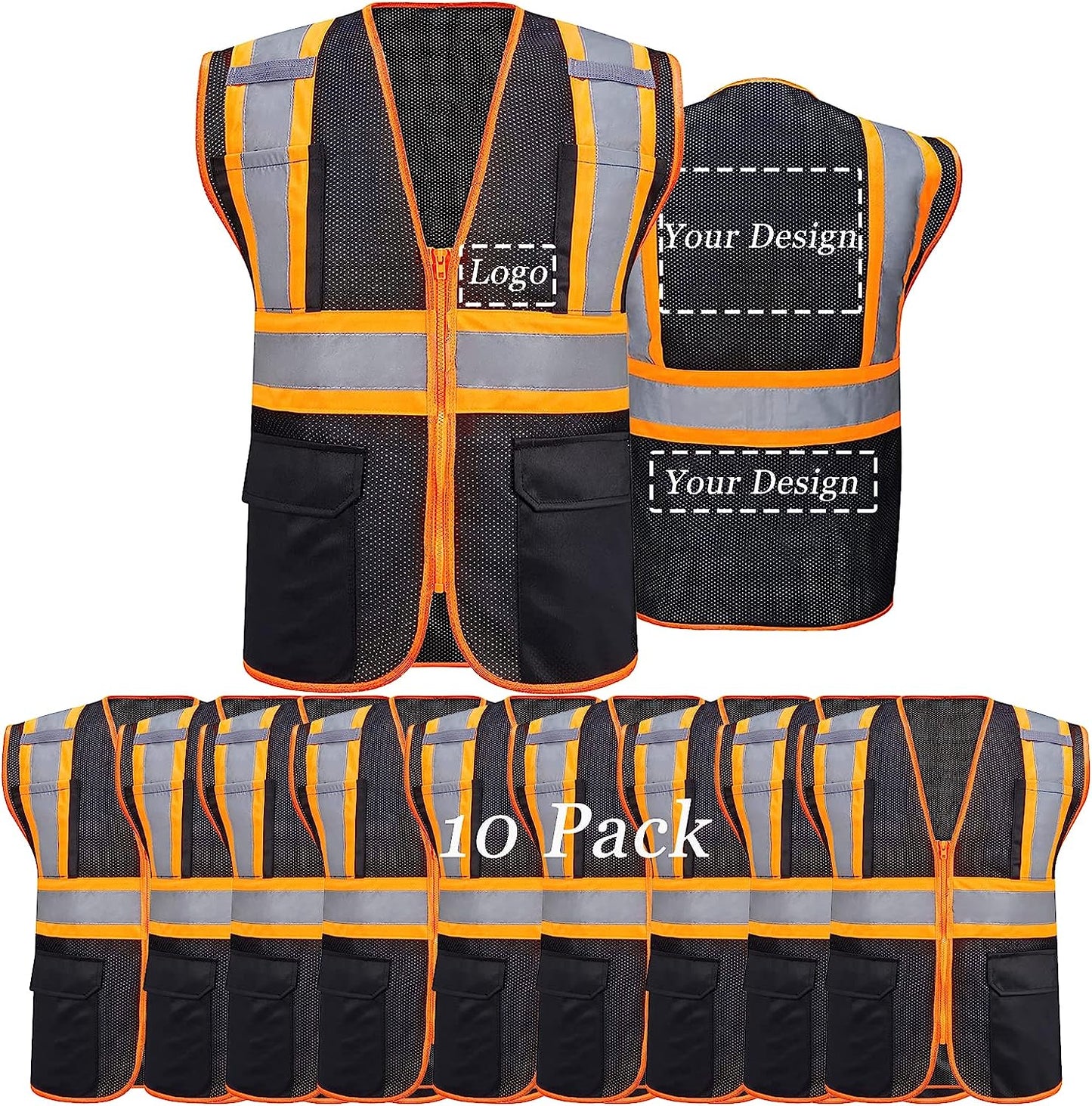 bulk black custom hi-vis safety vest with pockets refelctive vests for company team