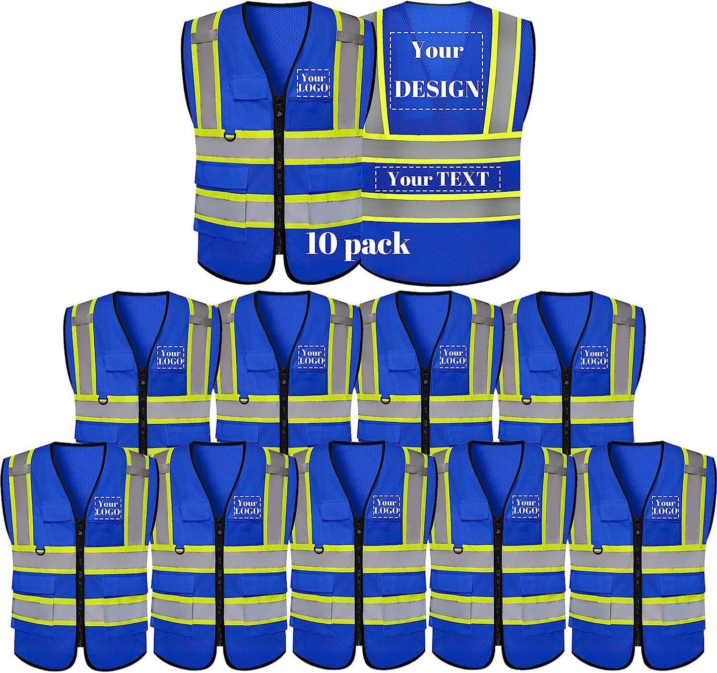 bulk blue reflective safety vest with logo custom reflective vests for construction crews