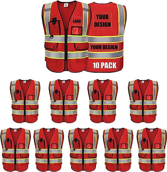 Custom Safety Vest With Logo Reflective Vest Class 2 Safety Vests Mesh Breathable With Pockets Zipper High Visibility Outdoor Protective Workwear