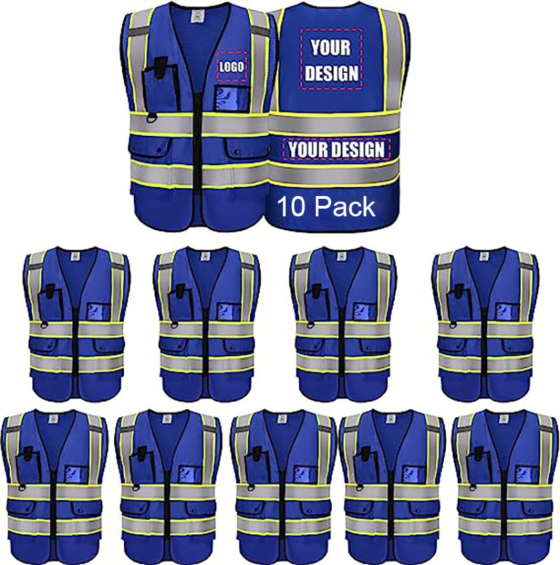 Custom Safety Vest With Logo Reflective Vest Class 2 Safety Vests Mesh Breathable With Pockets Zipper High Visibility Outdoor Protective Workwear