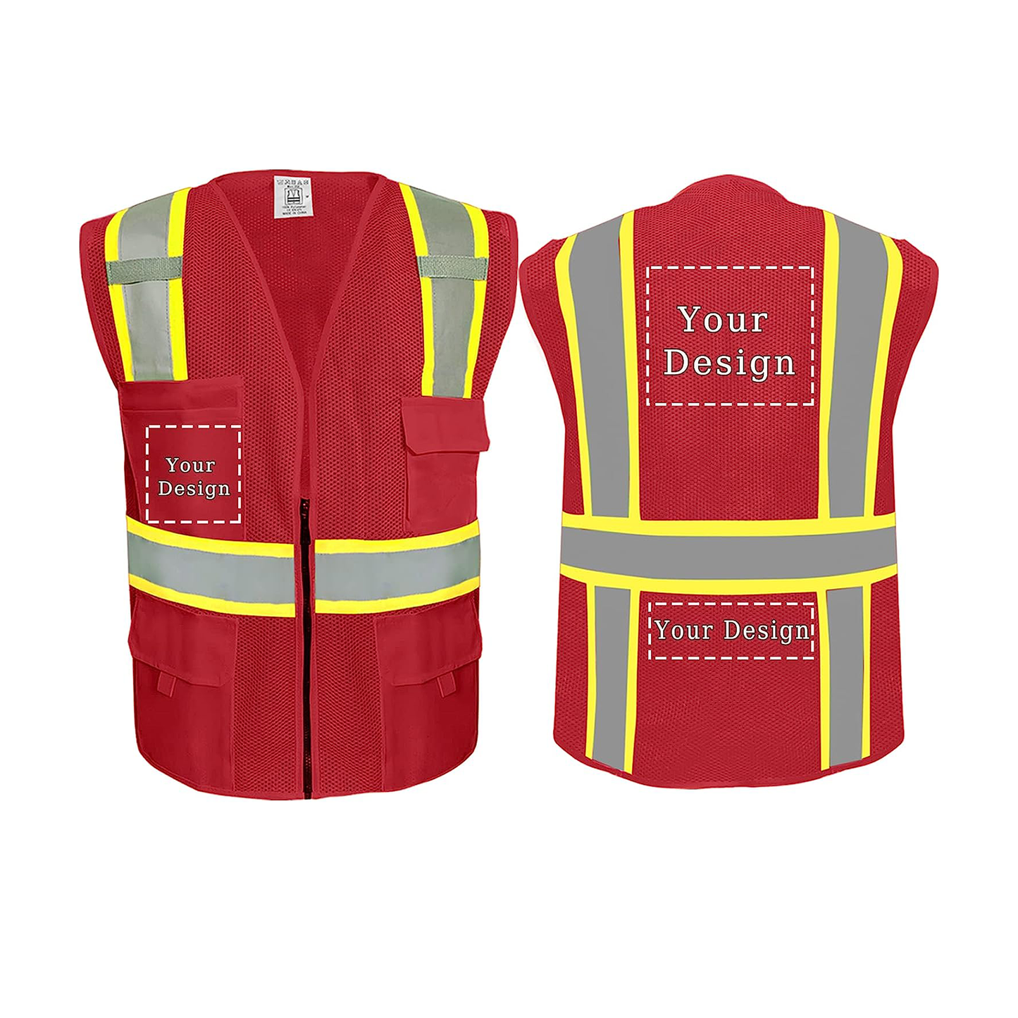 Custom Logo Safety Vest, Reflective Safety Vest, Class 2 ANSI with 5 Pockets Zipper High Visibility Construction Uniform