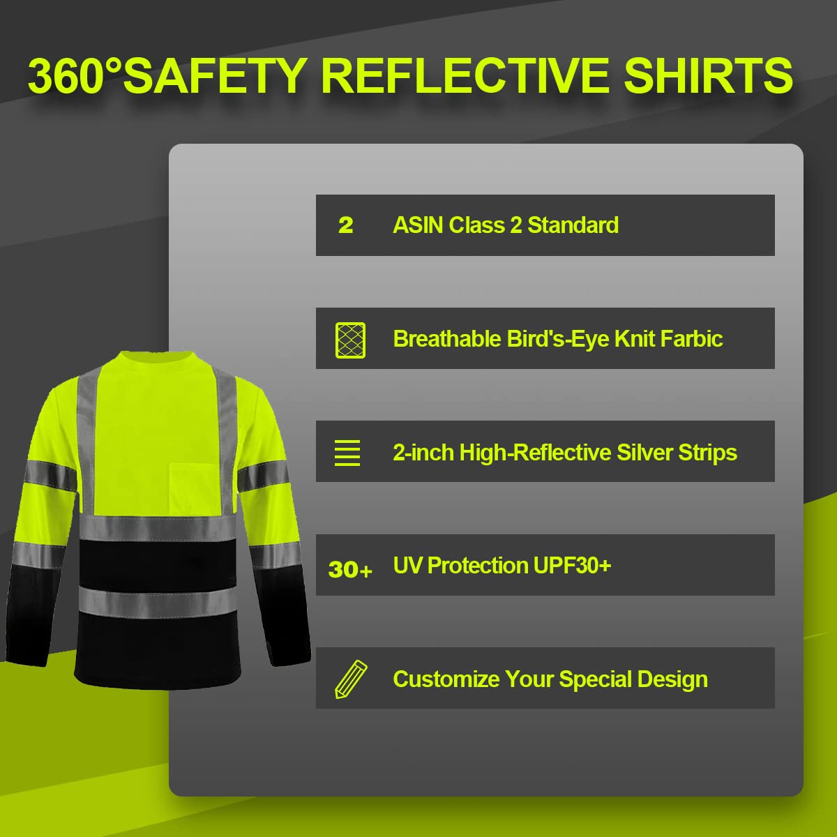 Custom hi vis T shirts customize reflective T-shirts with logo S M L XL XXL Long and short Sleeve