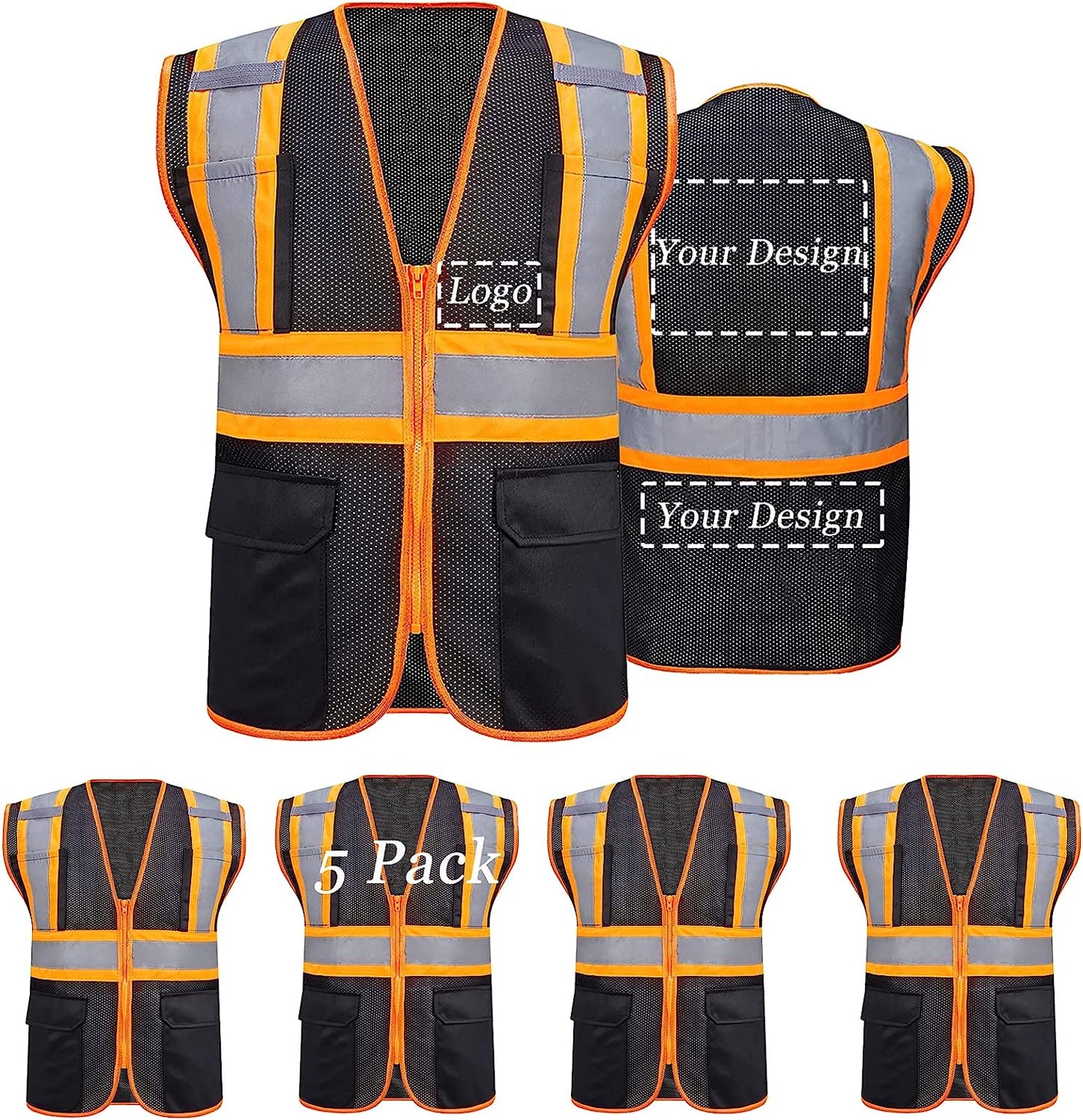 bulk black custom hi-vis safety vest with pockets refelctive vests
