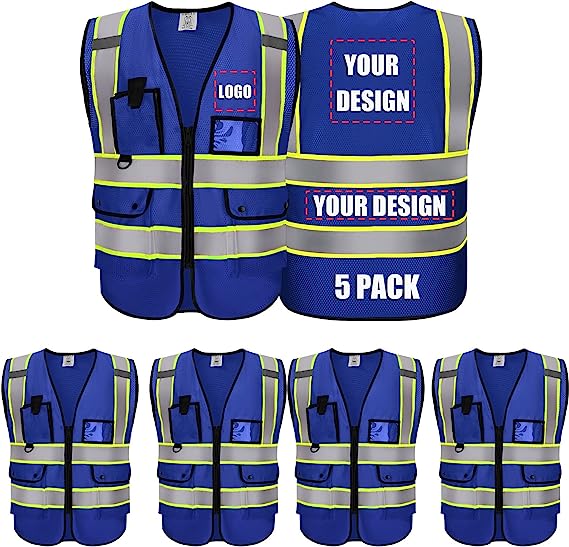 Custom Safety Vest With Logo Reflective Vest Class 2 Safety Vests Mesh Breathable With Pockets Zipper High Visibility Outdoor Protective Workwear